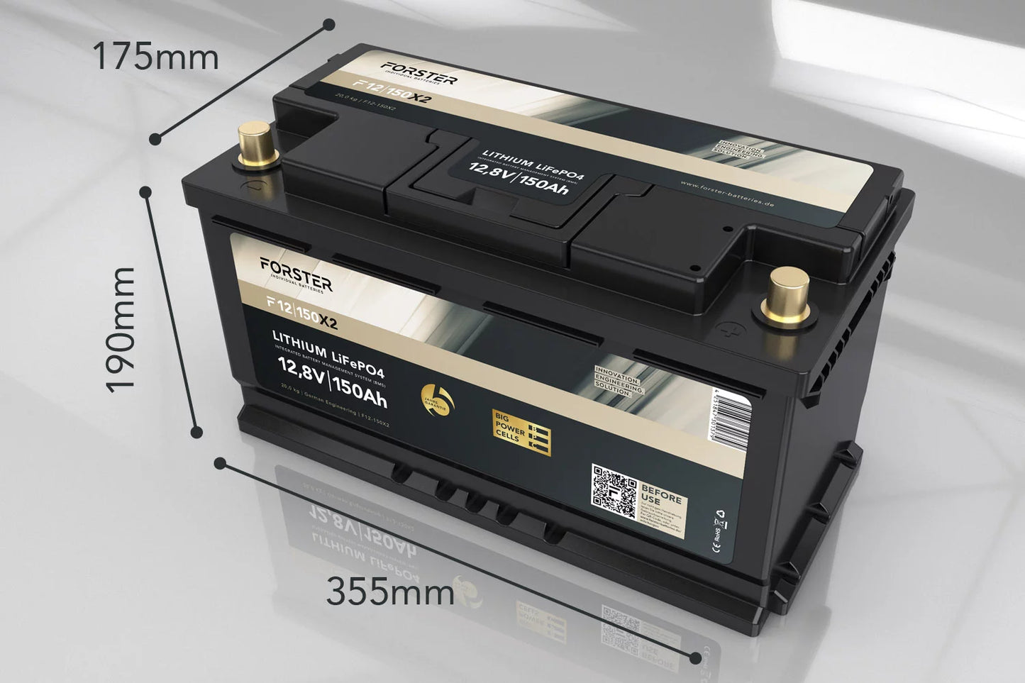 Forster 12,8V Lithium 150Ah LiFePO4 Premium Batterie | 200A-BMS-2.0 | Ducato Ford PSA | 1920Wh | IP67