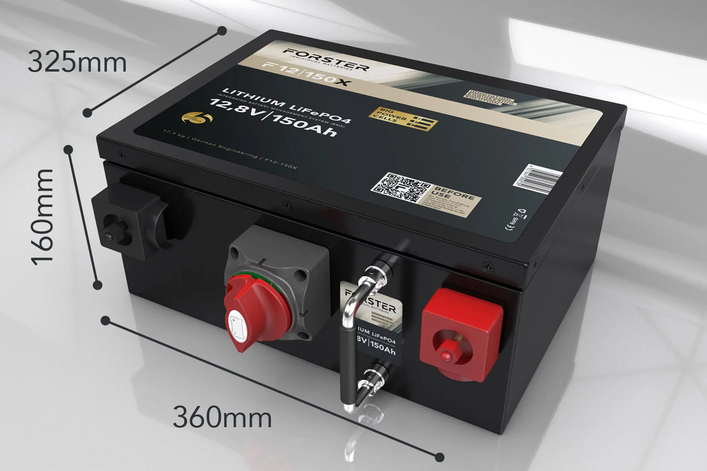 Forster 12,8V Lithium 150Ah LiFePO4 Premium Batterie | 200A-BMS-2.0 | Ducato Ford PSA | 1920Wh