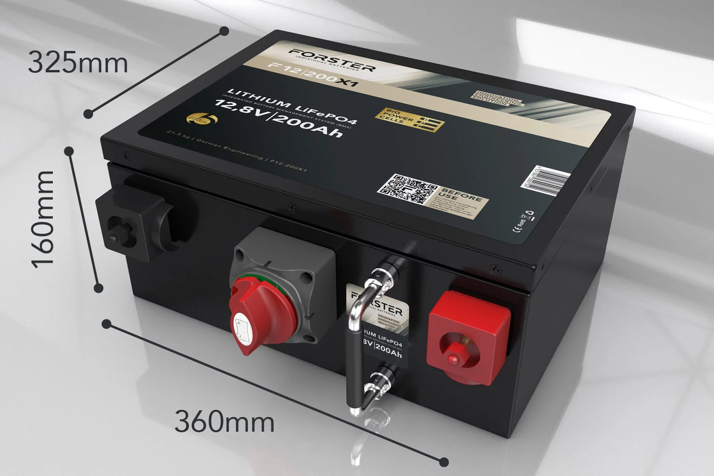 Forster 12,8V Lithium 200Ah LiFePO4 Premium Batterie | 200A-BMS-2.0 | Ducato Ford PSA | 2560Wh
