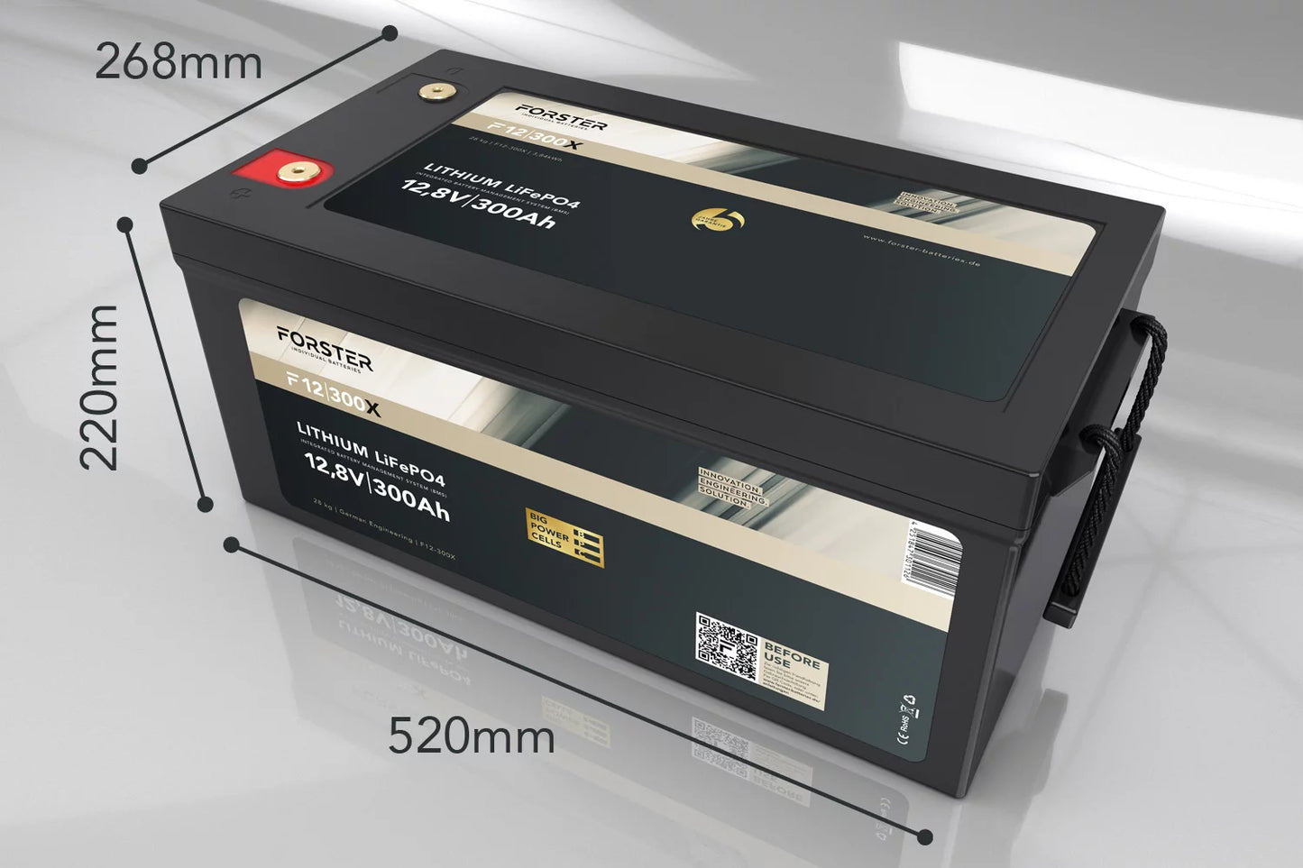 Forster 12,8V Lithium 300Ah LiFePO4 Premium Batterie | 200A-BMS-2.0 | 3840Wh | IP67
