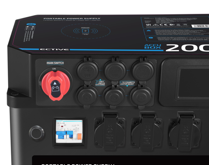 ECTIVE AccuBox 200s tragbare Stromversorgung - Modell 2023 - mit 200Ah Lithium Batterie, integriertem Wechselrichter und MPPT